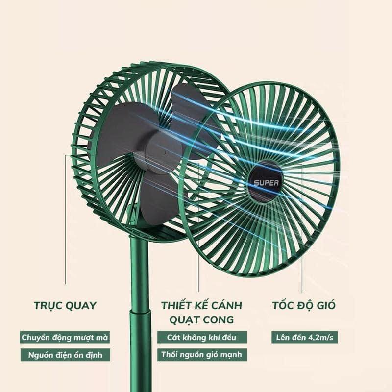 Quạt mini tích điện để bàn gấp gọn chính hãng SUPER , 3 chế độ gió, chỉnh được độ cao, quạt tích điện cầm tay sử dụng 6 - 8 tiếng, bảo hành 6 tháng