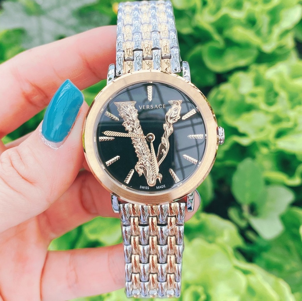 [HCM]Đồng Hồ Versace Virtus Gold Nữ Dây Demi Mặt Đen 36mm