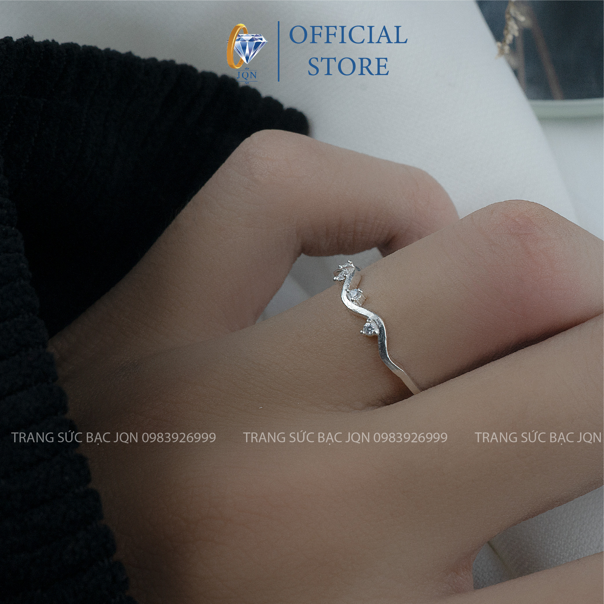 Nhẫn bạc nữ giá rẻ JQN mẫu nhẫn sóng xinh xắn