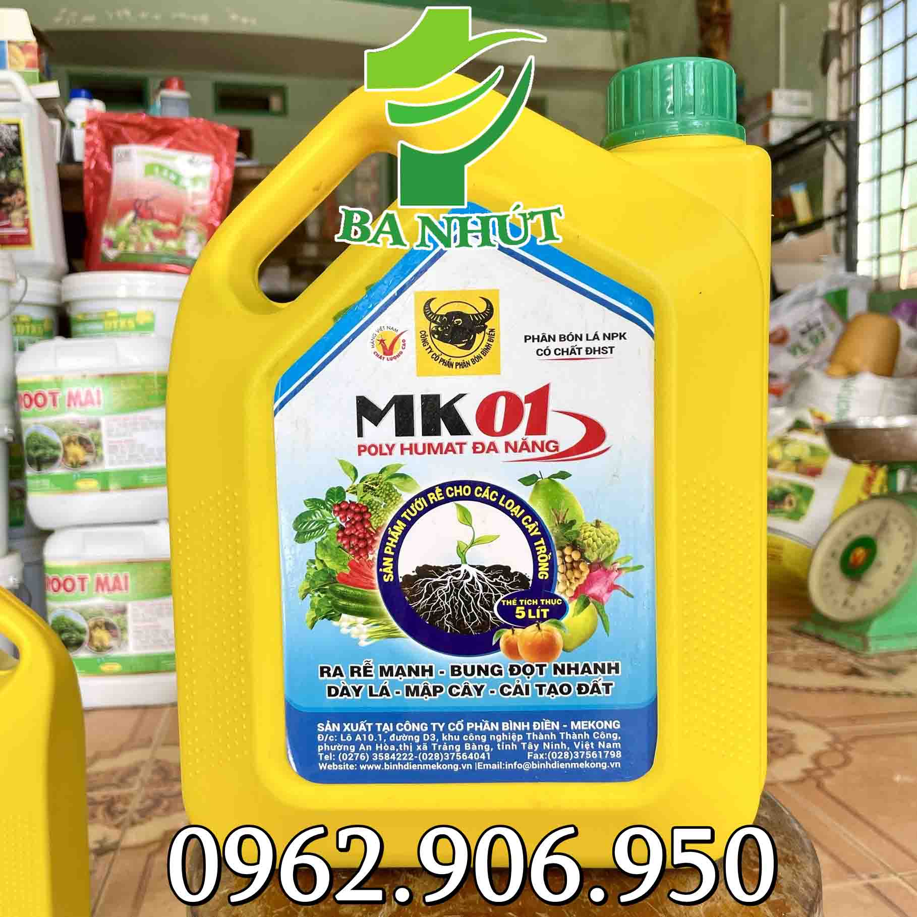 Phân bón đầu trâu poly humate đa năng mk01 can 5 lít