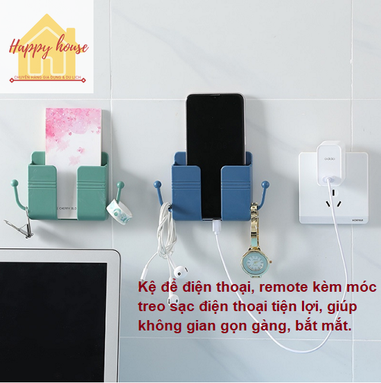 <Sỉ HCM> Kệ Dán Tường Có Tai Để Điện Thoại, Remote, Giá Đỡ Điện Thoại Có Móc Treo Tiện Lợi