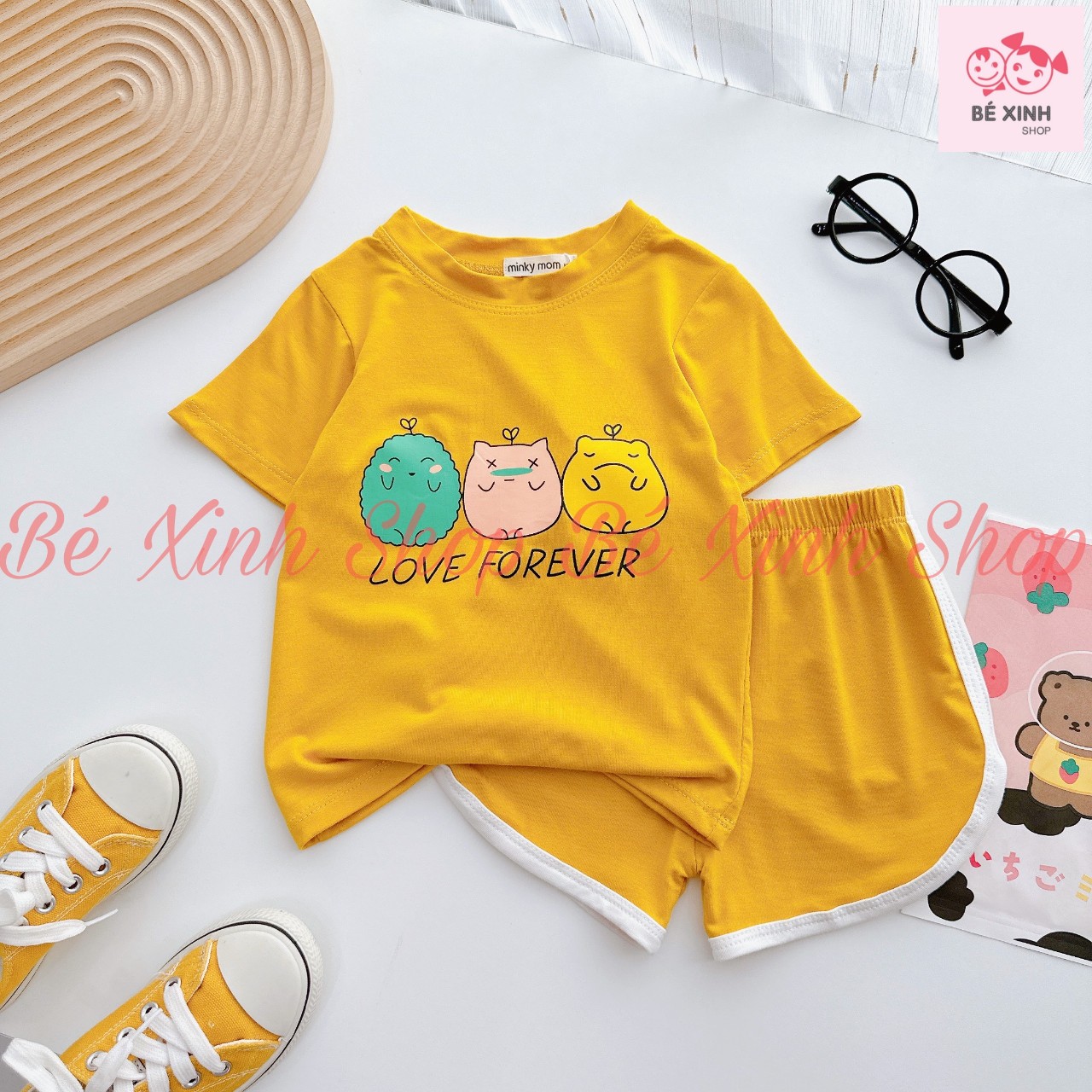 Đồ bộ cộc tay cho bé trai bé gái minky mom set bộ quần áo cho bé ngắn tay thun lạnh cho trẻ em trai gái cộc gấu bé_xinh_shop