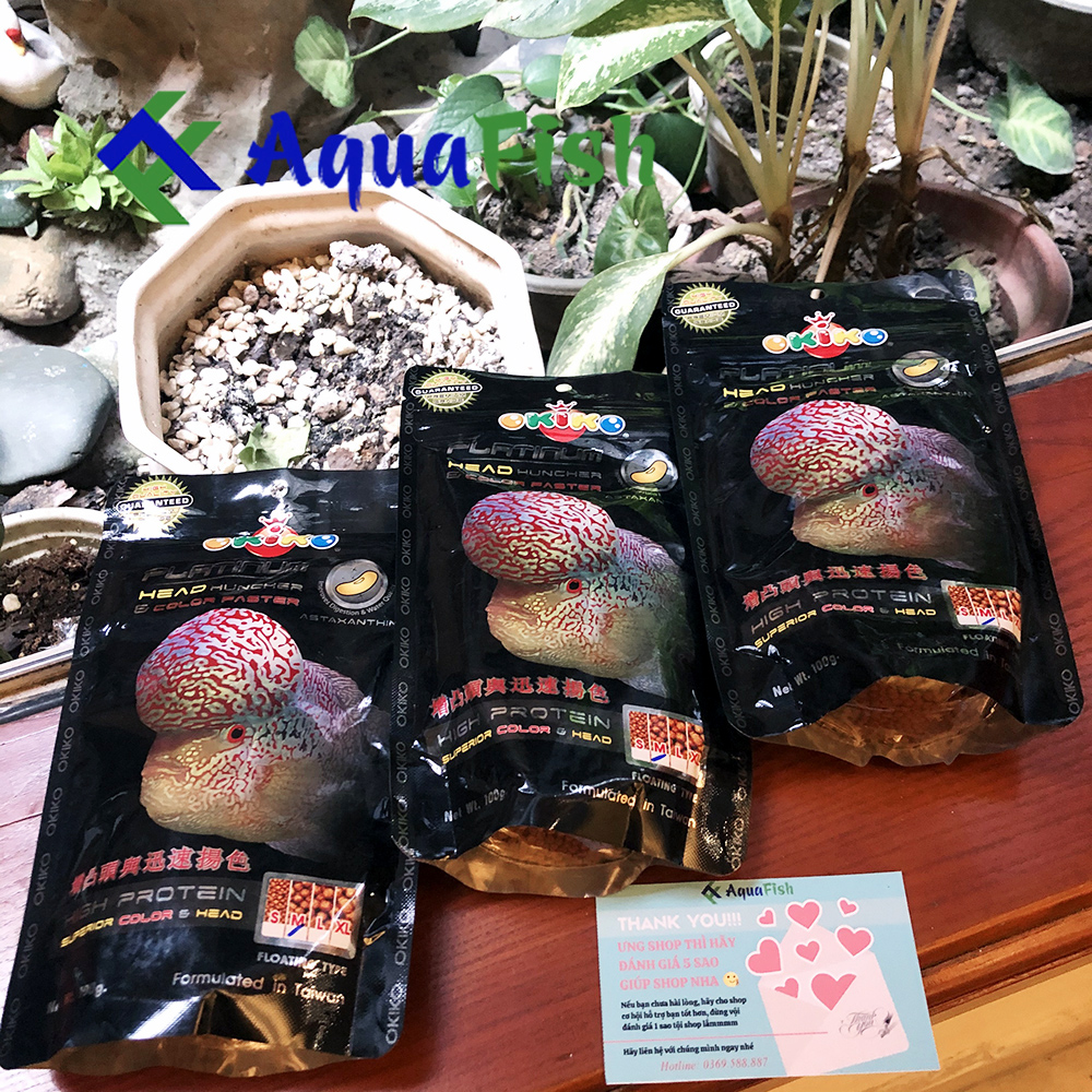 [HOÀN TIỀN 10%]Thức Ăn Cho Cá La Hán Okiko Platinum, Head Up, Quick túi 100gr