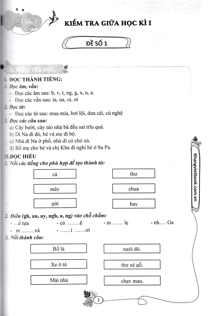 100 ĐỀ KIỂM TRA TIẾNG VIỆT 1 TẬP 1 (BIÊN SOẠN THEO CHƯƠNG TRÌNH MỚI) - TỪ ĐỀ SỐ 1 ĐẾN ĐỀ SỐ 50