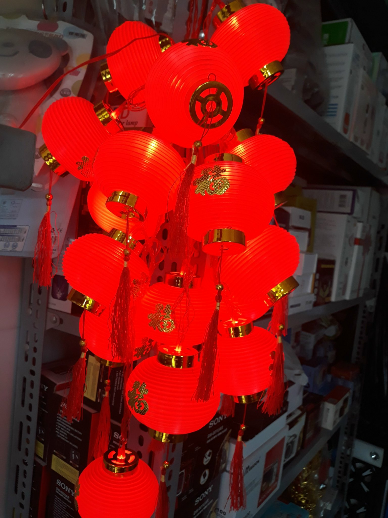 [HCM] wire red lantern decorative braid-wire long 5m (8x8cm)