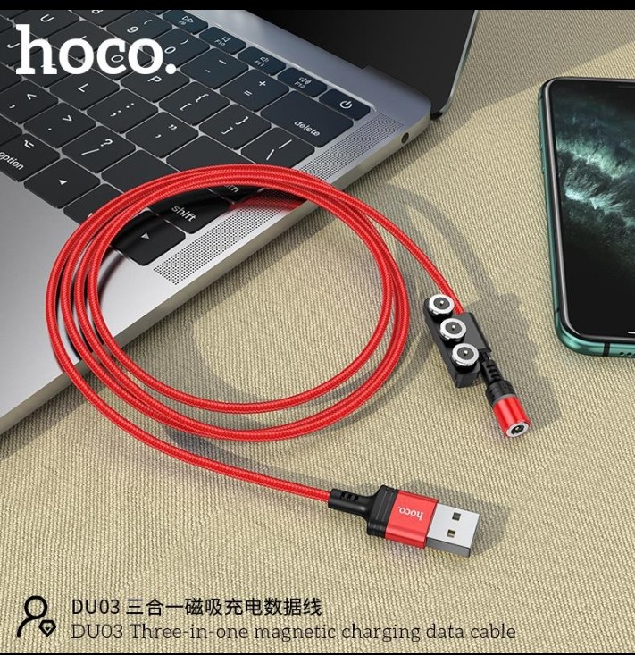 Cáp sạc nam châm 2A Hoco DU03 thay đổi 3 đầu Lightning/Type-C/Micro