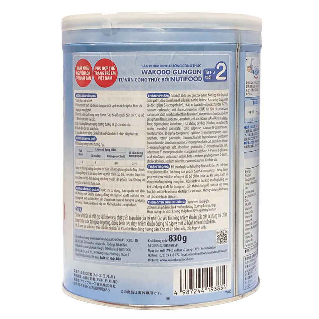 Sữa Bột Wakodo GunGun 2 - Hộp 830g (Dành cho trẻ từ 1~3 tuổi)