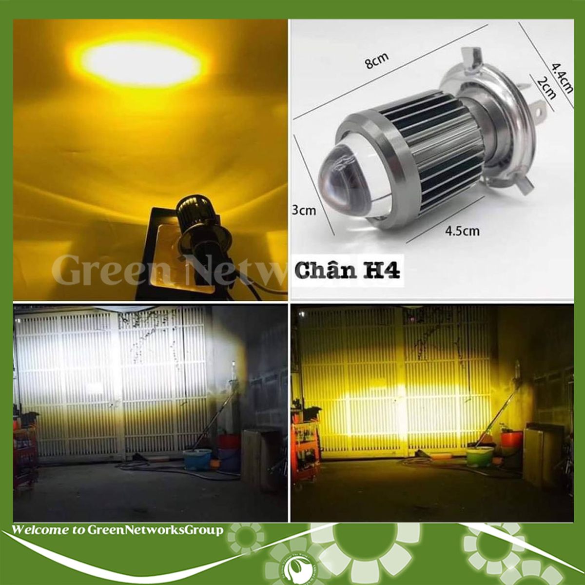 Đèn pha led Bi cầu H4 Mini siêu sáng cos vàng pha trắng Greennetworks