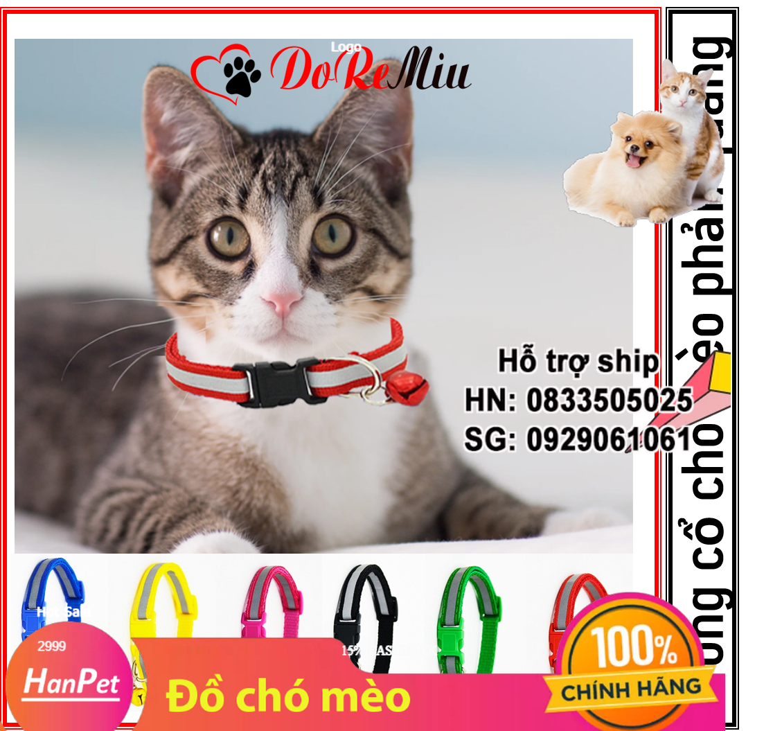 Hanpet- Vòng cổ chó mèo dưới 6kg kiểu vòng cổ phản quang trong đêm tối