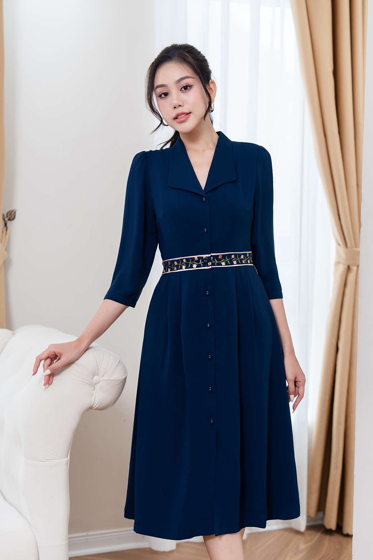 Đầm nữ xòe đai thêu LAMER L63L23Q030