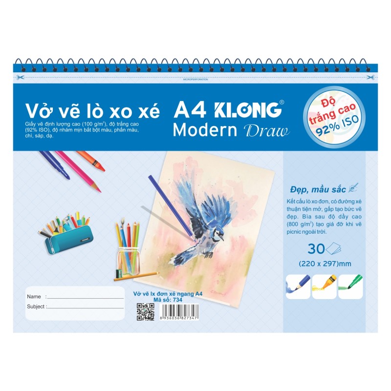 Vở vẽ A4 KLONG 30 tờ mã 734
