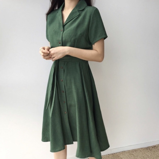 ĐẦM XANH RÊU THẮT EO MS22 (có ảnh thật)