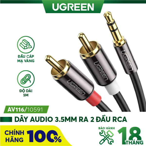 [HCM]Dây Audio 35mm ra 2 đầu RCA (Hoa sen) dài 5M UGREEN AV116 10591