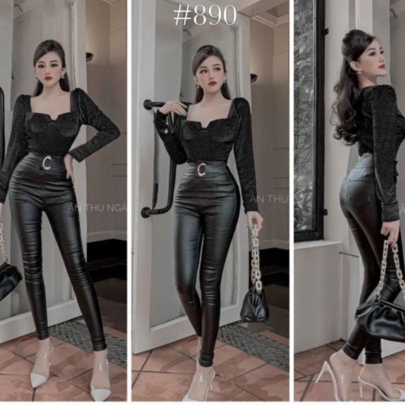 Quần Tregging da cạp cao đai luồn chuẩn đẹp