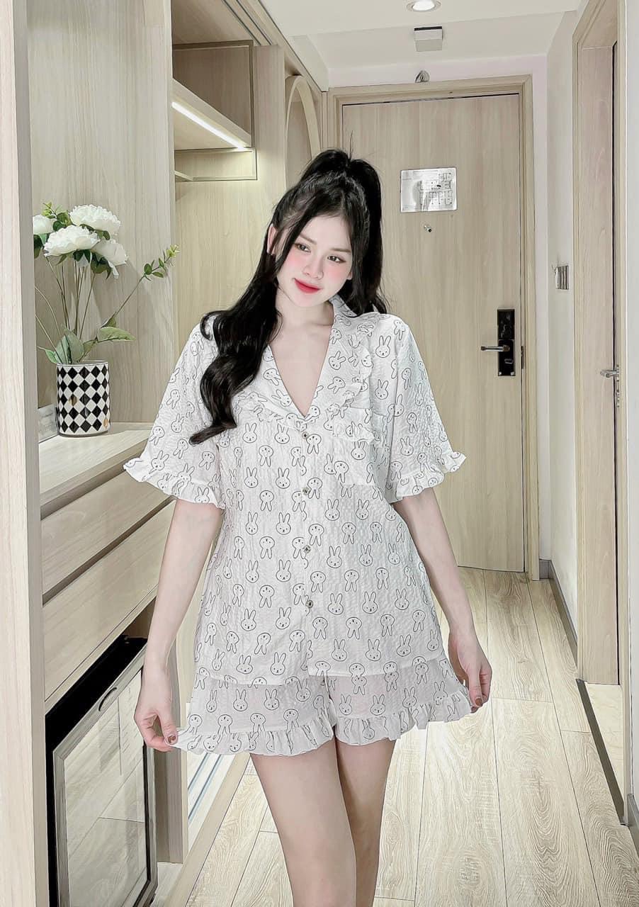 Đồ ngủ vải đũi hoạ tiết dễ thương