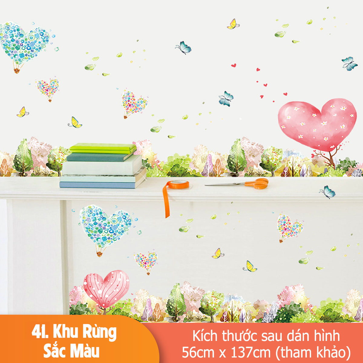[HCM]Decal trang trí chân tường hoa lá Trái Tim-K41