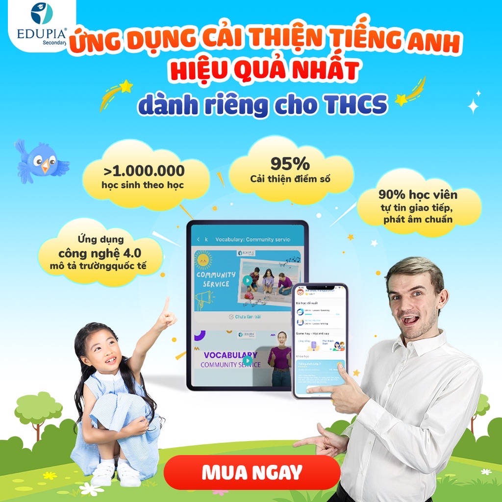 Edupia (1 năm, Trọn đời, Combo) Tiếng Anh Edupia tiêu chuẩn Quốc tế (Tiểu học, THCS)