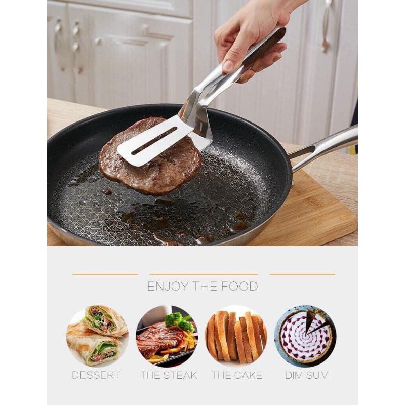 Dụng cụ kẹp và lật thịt, cá chiên đa năng inox cao cấp siêu bền