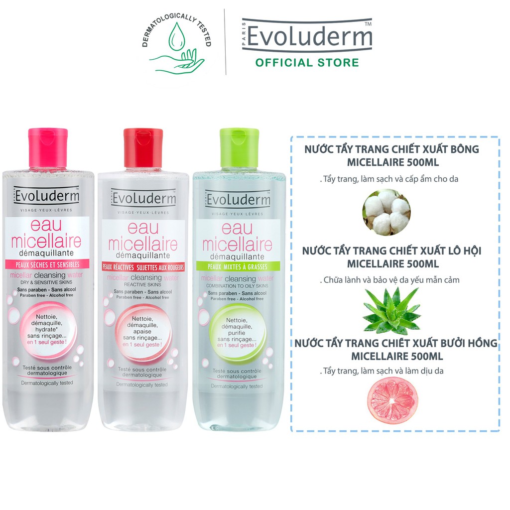Nước tẩy trang Evoluderm Eau Micellaire 500ml Pháp