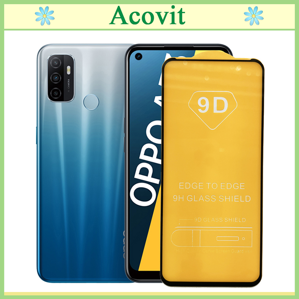 "Kính cường lực 9D OPPO A53 5G "_ FULL Màn Hình _ Độ Cứng 9H _ Anh thật Sản Phẩm _ ( Tặng kèm bộ giấy lau Màn hình) Acovit"