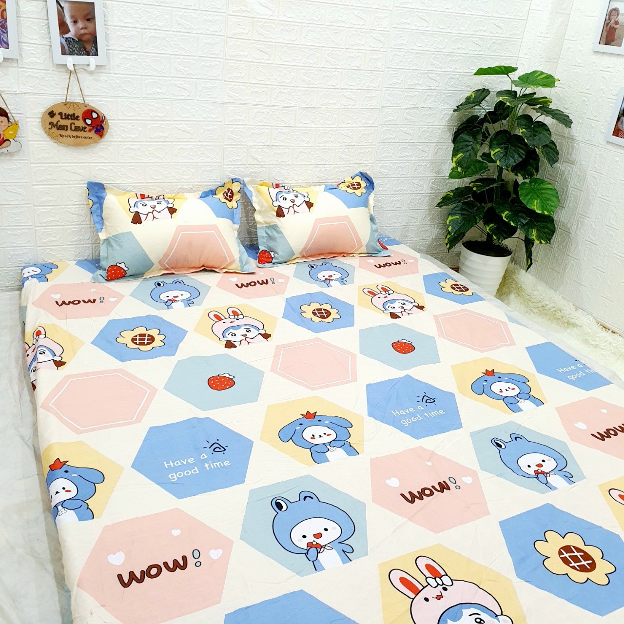 Bộ Chăn Ga Gối Cotton Poly - Thỏ Wow ( 3 Món , 4 Món , 5 Món ) Tiệm Nhà Cá