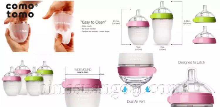 Bình sữa comotomo 250ml/150ml siêu mềm- tặng núm ti thay thế cho bình
