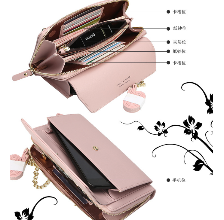 [FreeshipMAX] Ví nữ 2 dây kéo nhiều ngăn ví da cao cấp
