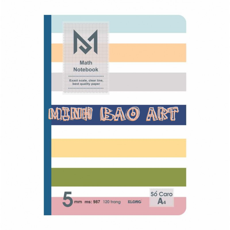 Sổ may KLONG Caro A4 Math Notebook 120 trang; MS 987