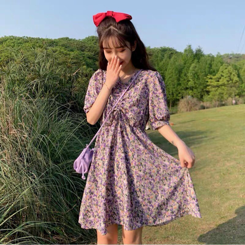 đầm hoa nhí rút dây ngực dễ thương đáng yêu