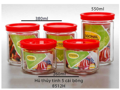 Bộ 5 hũ thủy tinh đựng gia vị 8512h