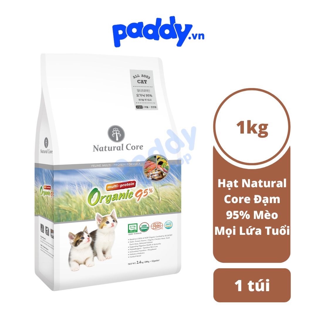 [1kg] Hạt Cho Mèo Mọi Lứa Tuổi Natural Core Hữu Cơ 95% - Gà, Vịt, Cá Hồi & Hồng Sâm