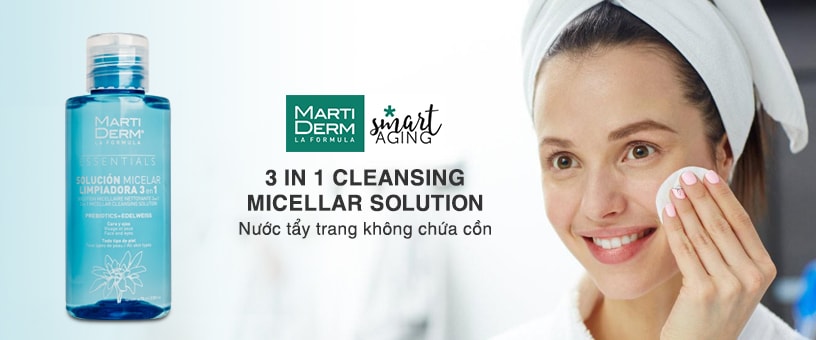 Tẩy trang Ma.rt.id.erm esentials miceller cleansing dạng nước không cồn sạch sâu mà dịu nhẹ cho da nhạy cảm