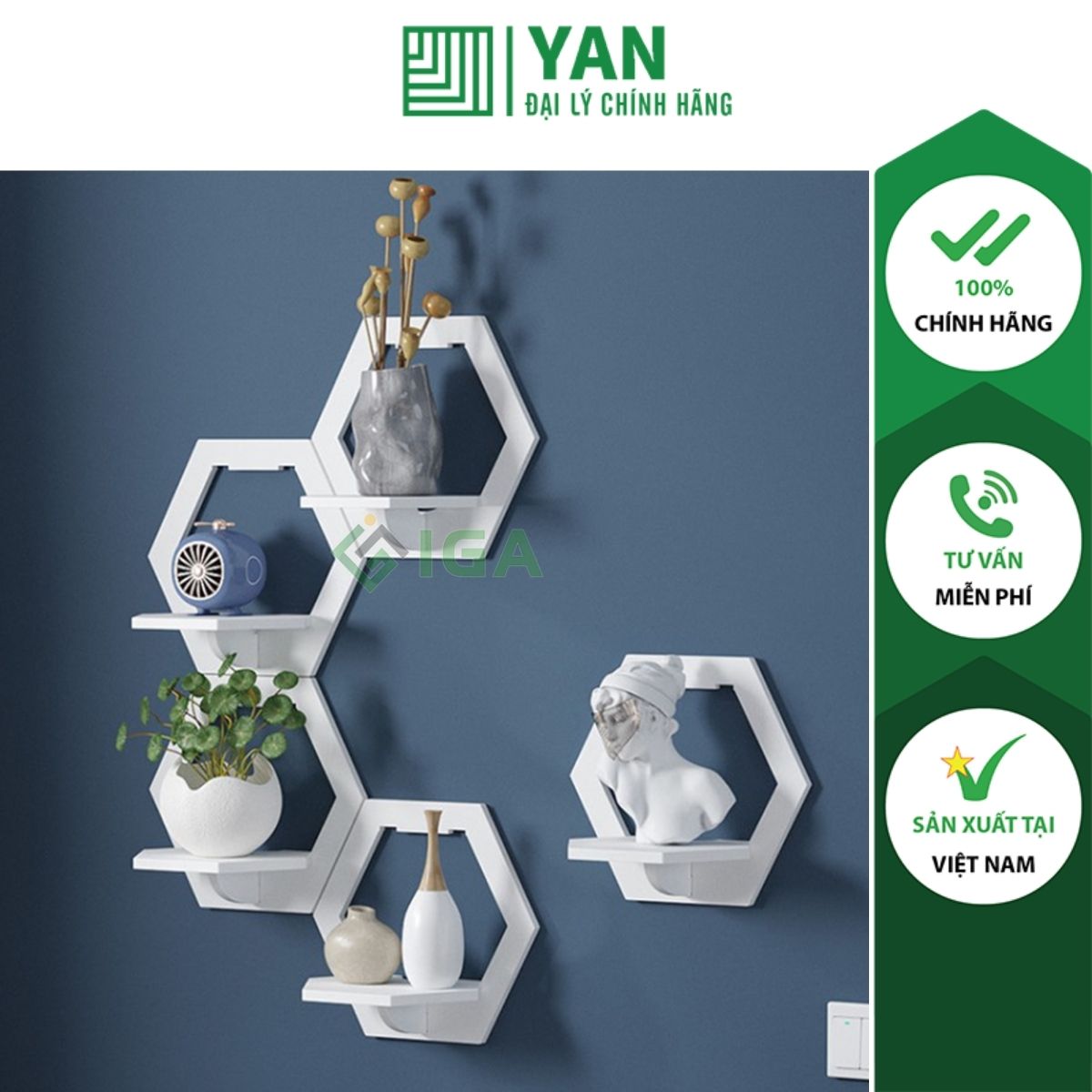 Kệ treo tường decor trang trí nhà cửa hình lục giác - ig389.2