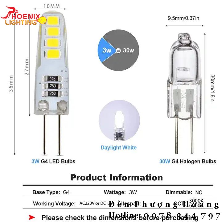 Bóng đèn G4 led chân ghim lắp đèn trang trí