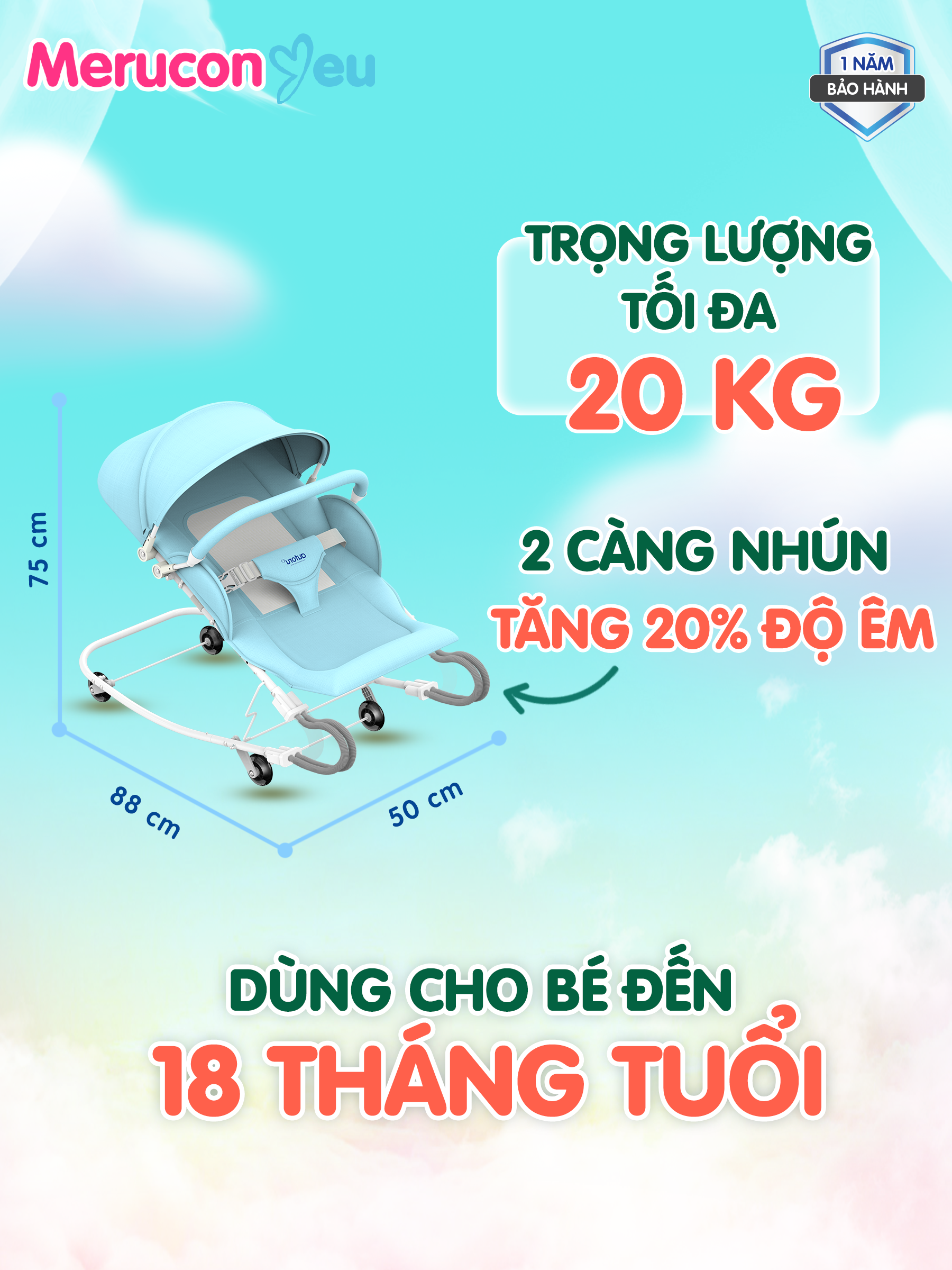 Ghế rung nhún Autoru có bánh xe đẩy cho bé sơ sinh đến 18 tháng, bé ăn bột,ngủ trưa, tắm nắng có mui che chống muỗi F2