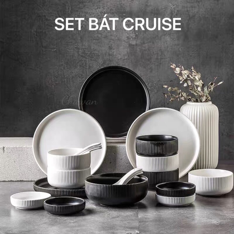 Bộ bát sứ đen trắng tối giản cao cấp CRUISE