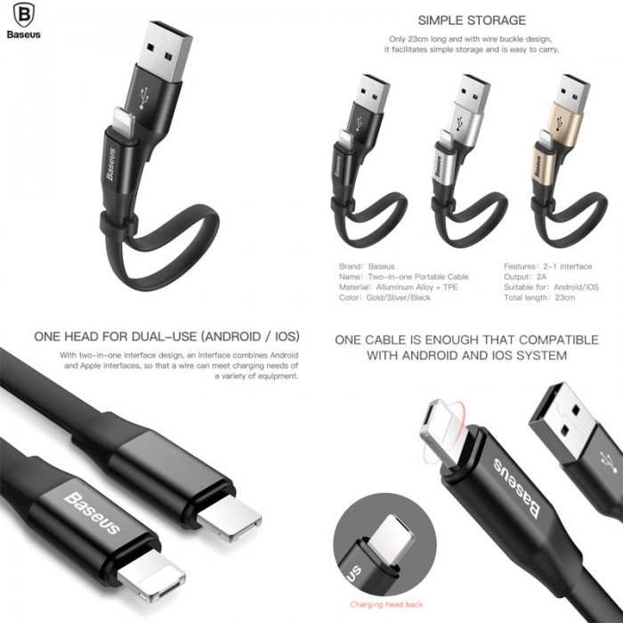 Cáp sạc Baseus Lightning Portable 23cm