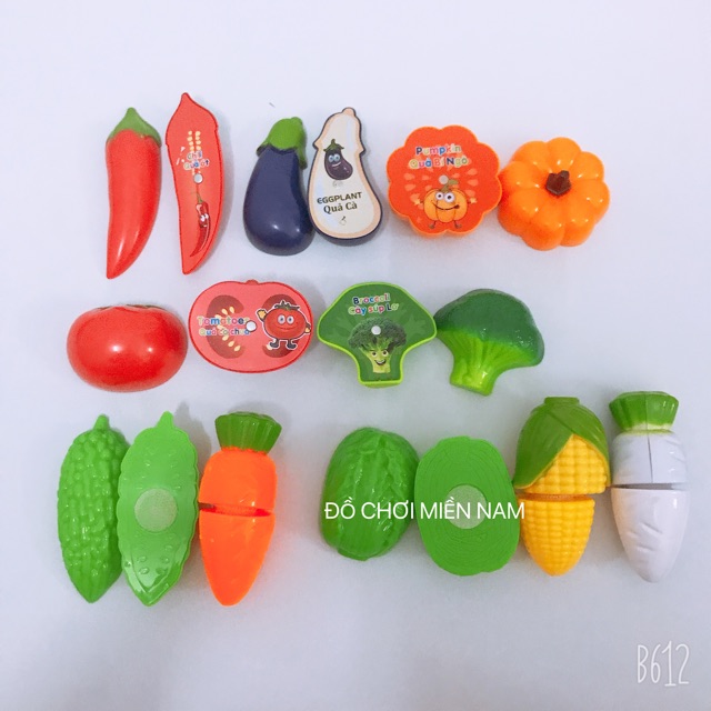 Rỗ đồ chơi cắt thái hoa quả rau củ trái cây dành cho bé thích nấu ăn làm đầu bếp giúp bé học tiếng anh