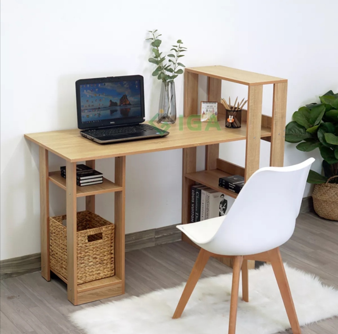 Bàn làm việc. bàn học kèm kệ sách. kích thước: bàn d 100 x r 40 x c 60cm. gỗ mdf cao cấp. màu vân gỗ