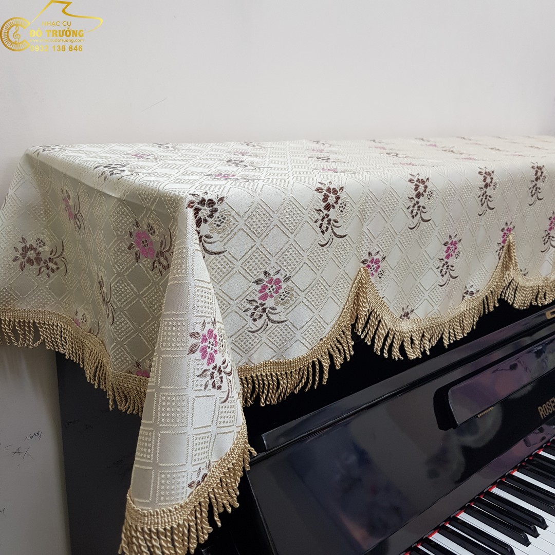 Khăn phủ đàn Piano cơ mẫu hoa hồng nâu