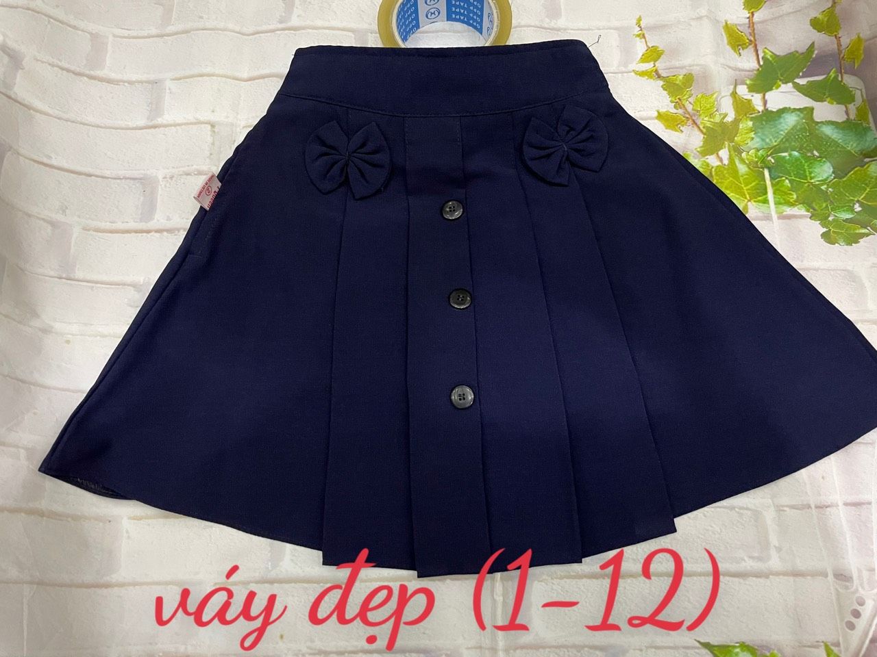 Chân váy nữ xòe có nơ 3 nút- Đồng phục học sinh