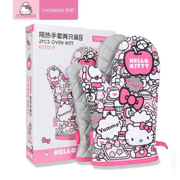 Chef Made Hello Kitty (Hello Kitty) Được Ủy Quyền Chính Hãng Lò Nướng Lò Vi Sóng, Cách Nhiệt, Chống Nóng Găng Tay Hai Gói