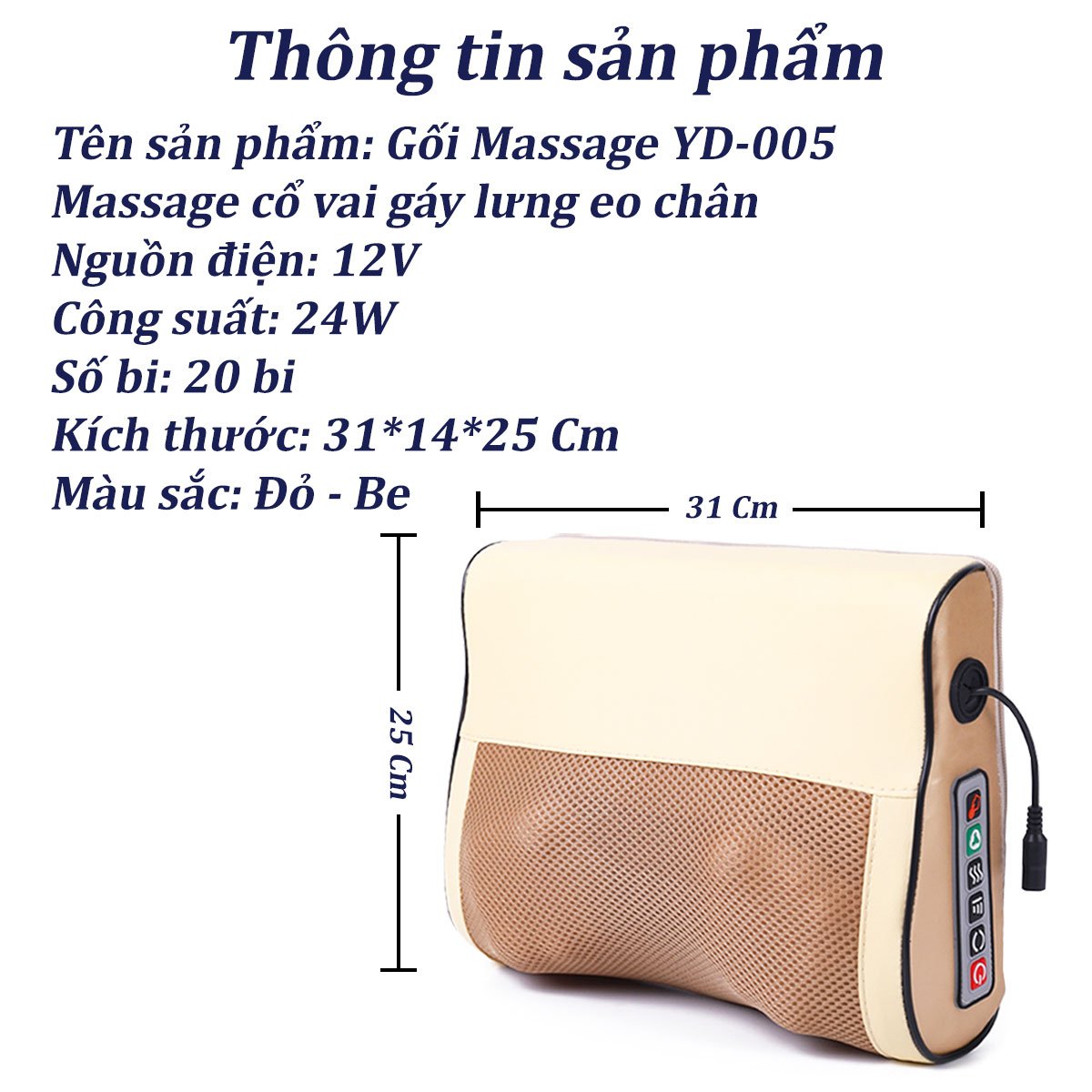 Gối massage hồng ngoại máy mát xa cổ vai gáy 24 bi có tính năng đảo chiều và tự động ngắt khi không sử dụng