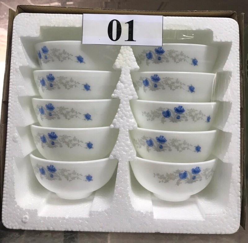 Bộ 10 chén sứ opal cao cấp - bộ 10 chén sứ hoa văn - CHÉN ĂN CƠM