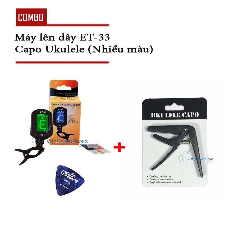 [HCM]Combo 03 phụ kiện đàn Ukulele : Máy lên dây ET-33 + Capo (Khách chọn màu) + Phím gảy - HappyLive Shop