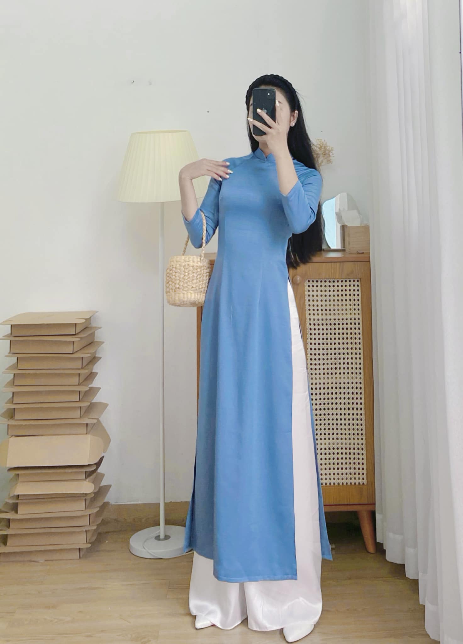 Áo Dài Cách Tân Lụa Tây Thi , Áo Dài Thụy Anh Xám Xanh (Áo Dài Thiết Kế Du Yên)