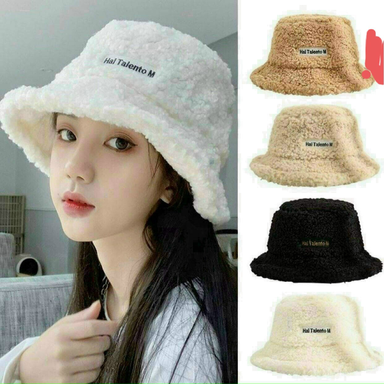 Mũ lông cừu bucket siêu ấm