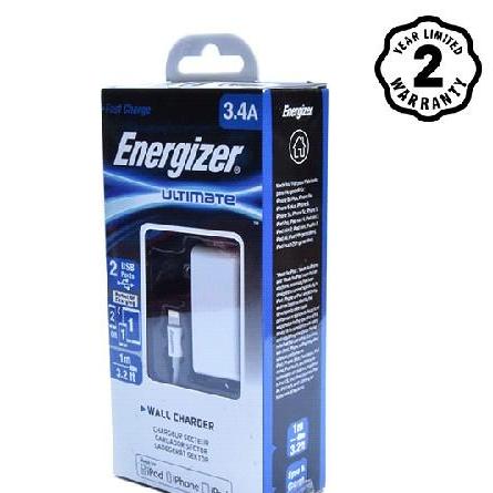 Sạc Energizer ACA2CUSULI3 & Cáp Lightning - 2 cổng