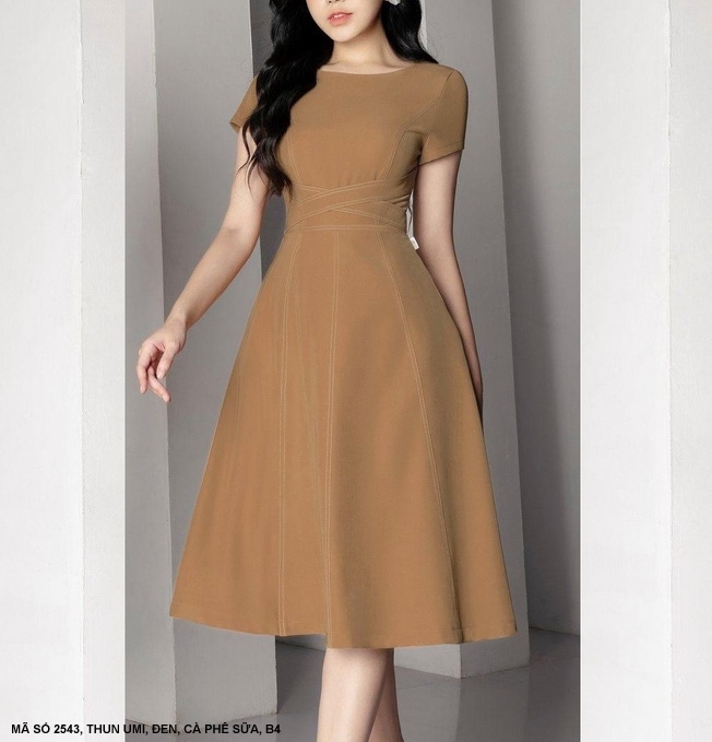 🌸   Mydu Shop |   Ms 2543 Dress Office Dress with Flared Shape, Elastic Fabric with Elegant Stitching