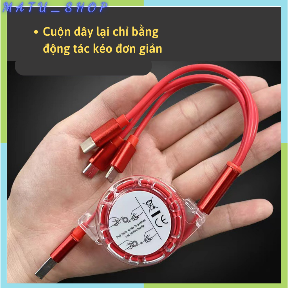 Dây cáp sạc nhanh 3 trong 1,3 đầu cổng usb ra type c micro usb (giá 1 dây)